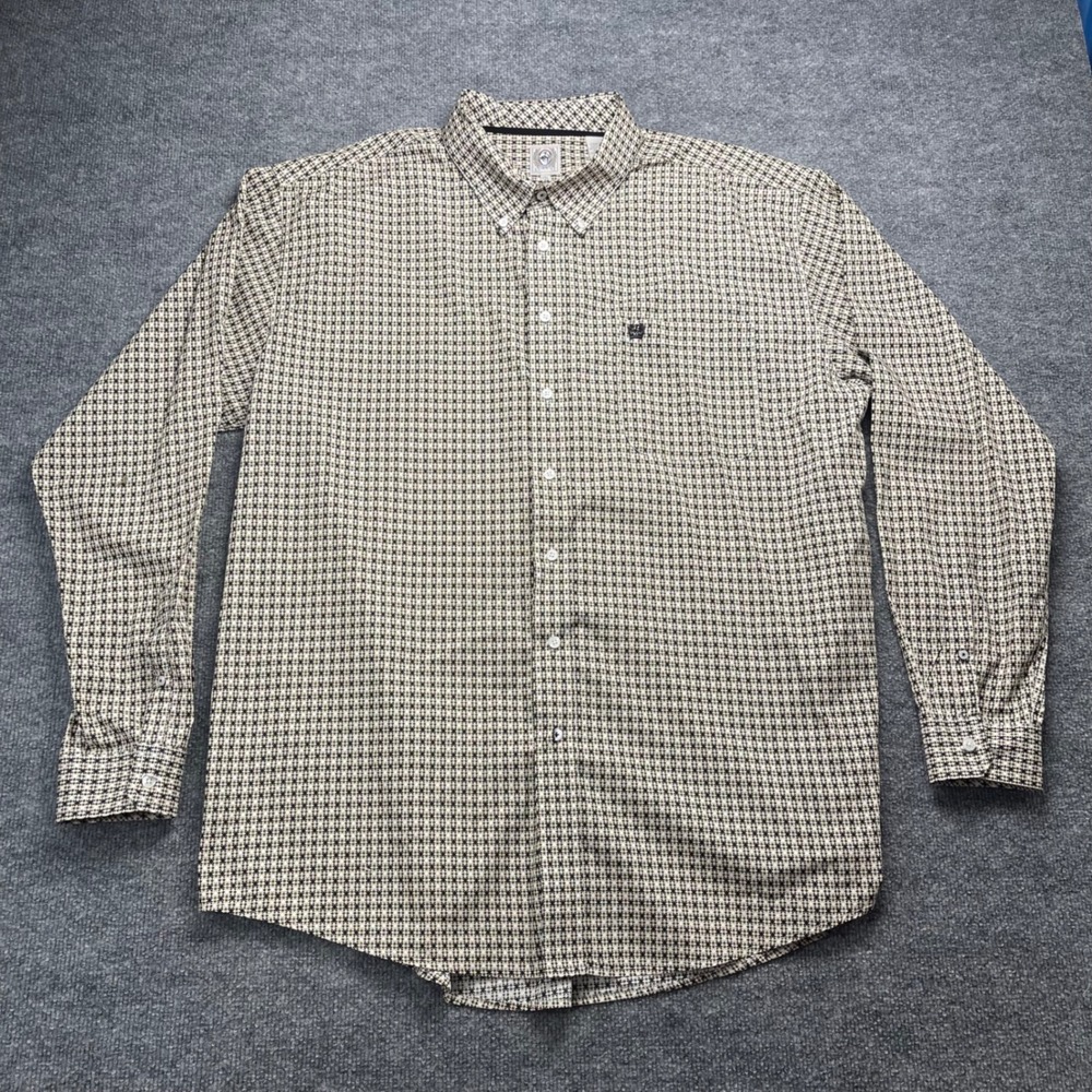 Cinch Mens XXL Long Sleeve Button Down Shirt Tan Black Geometric Western Cotton